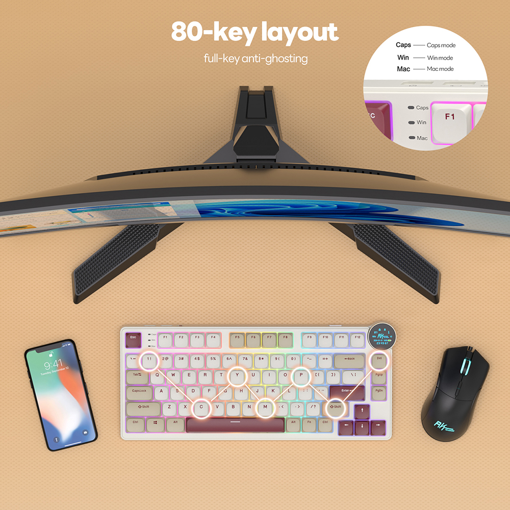 Royal Kludge RK N80 Pearly Dawn 80 Key Low Profile Tri-Mode RGB แบบมี ...