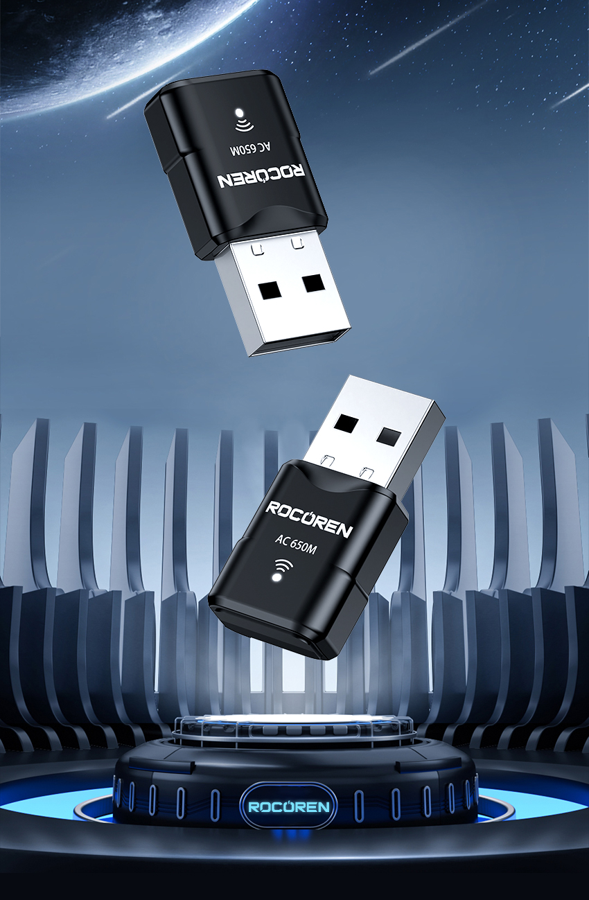Rocoren 5G 650Mbps Usb Wifi Dongle Adapter เครือข่ายไร้สาย 2.4G/5Ghz ...