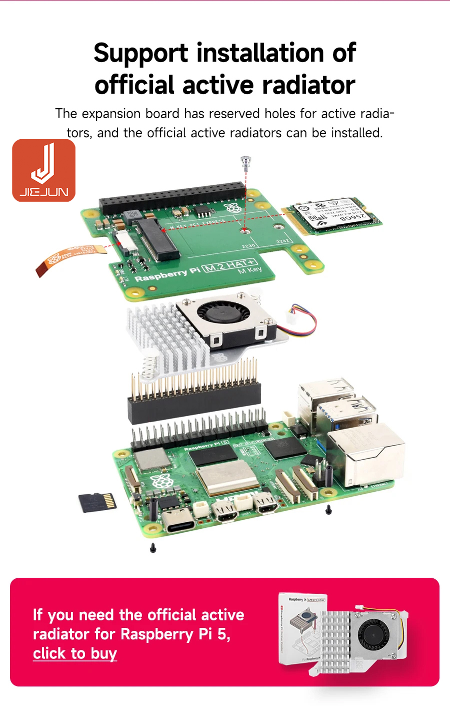 Raspberry Pi 5 อย่างเป็นทางการ Original to M.2 HAT รองรับ 2230 2242 M.2 ...