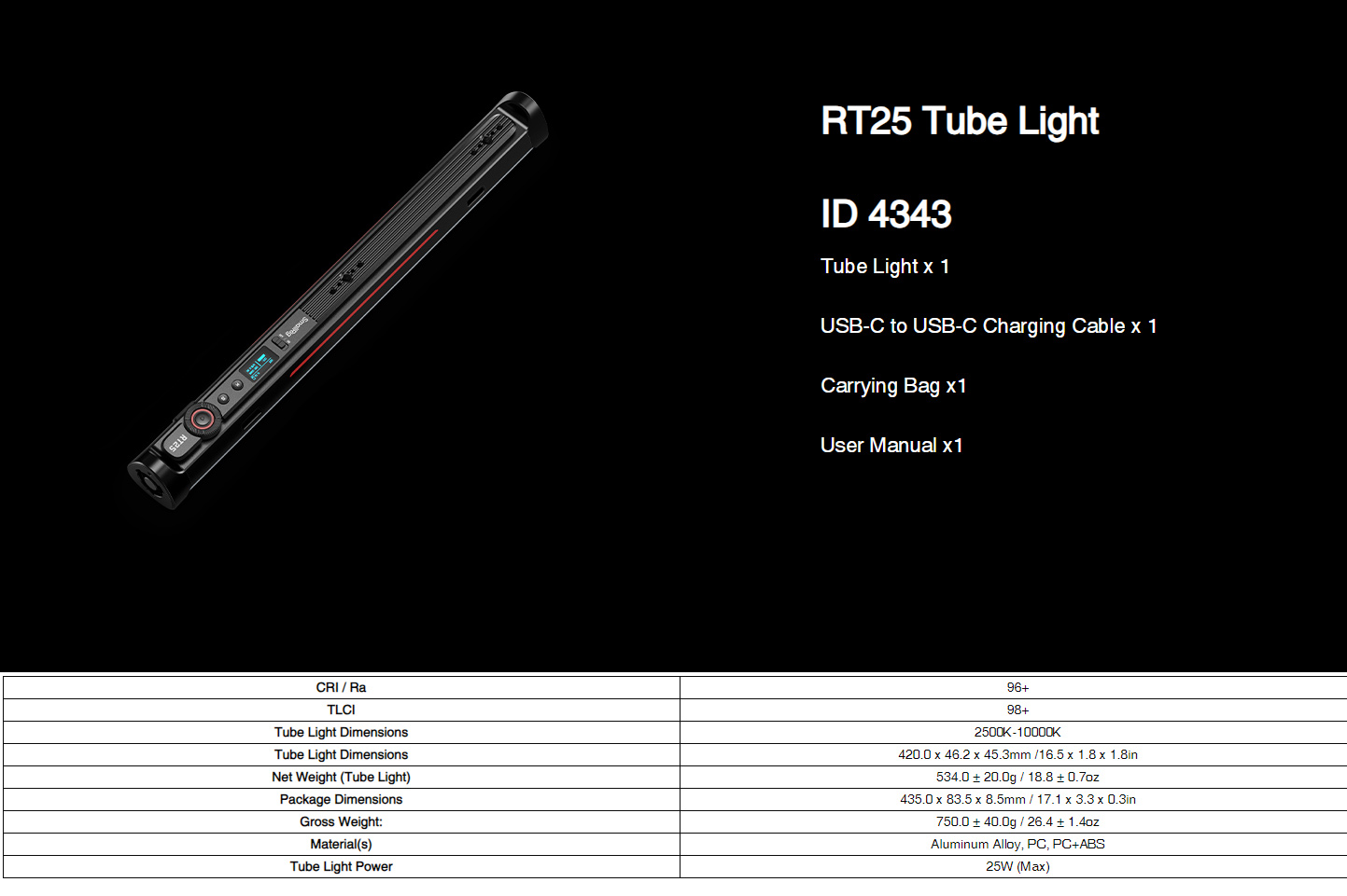 Smallrig RT25 Tube Light,First-Generation RGBWW Handheld Tube Light แบบ ...