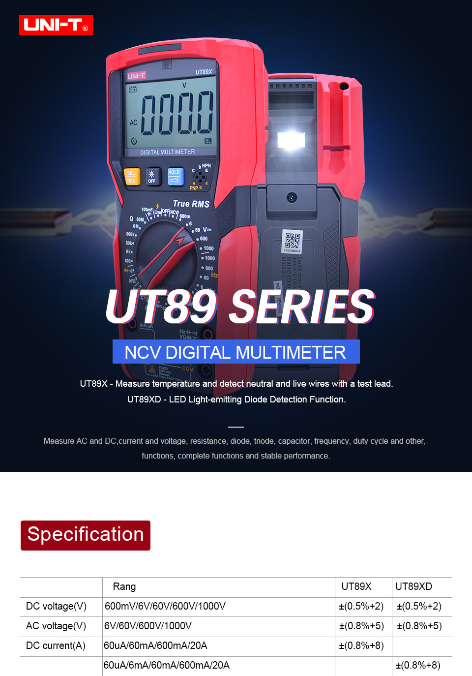 UNI-T UT89X / UT89XD Multimeter True RMS มัลติมิเตอร์แบบดิจิตอล 20A มัล ...