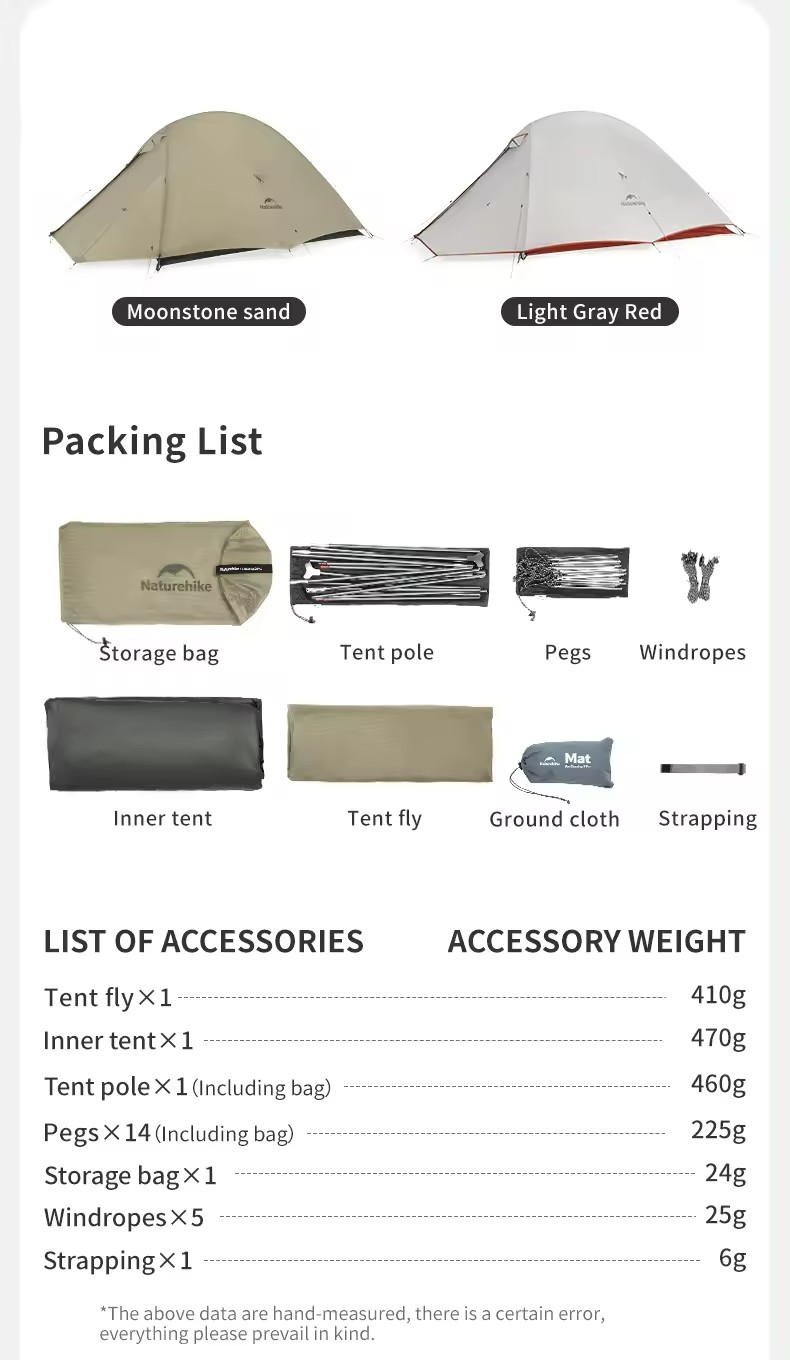 Naturehike Cloud up 1/2 Pro เต็นท์ Pro 20D ไนลอนกันน้ํา Ultralight Camping เต็นท์
