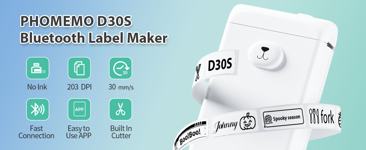 Phomemo D30S เครื่องพิมพ์ฉลาก เครื่องพิมพ์ฉลากความร้อนไร้สายบลูทูธแบบ ...