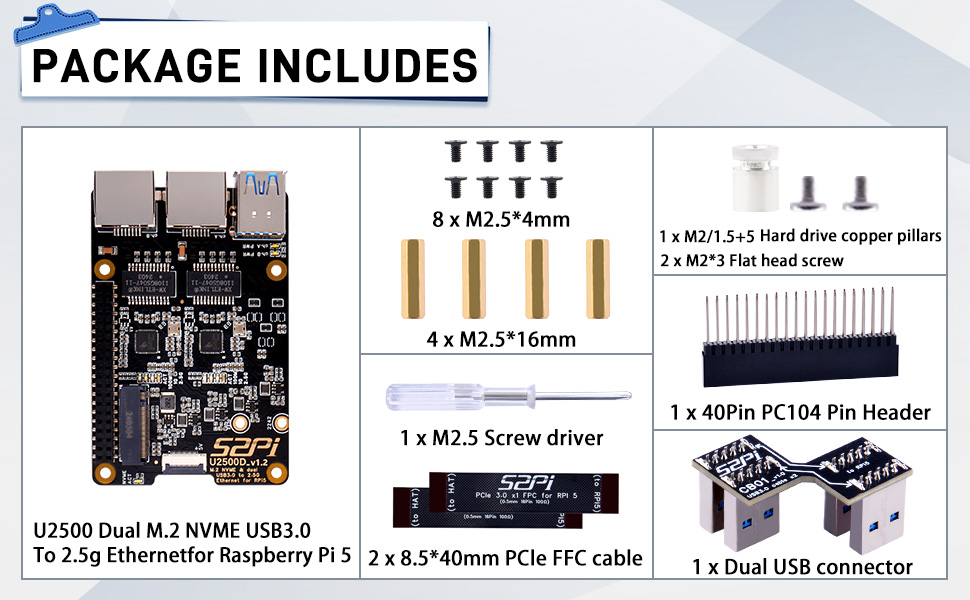 52Pi U2500 M.2 NVME Dual USB3.0 ถึง 2.5g สําหรับ Raspberry pi 5 อะแดปเต ...