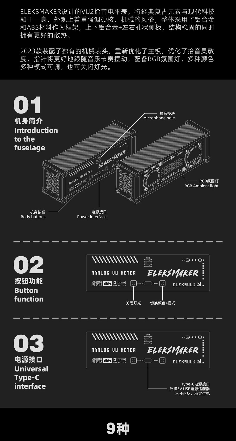 -LW- Em EleksMaker Cyberpunk หัวมิเตอร์ควบคุมระดับเสียง พร้อมไฟ RGB ...