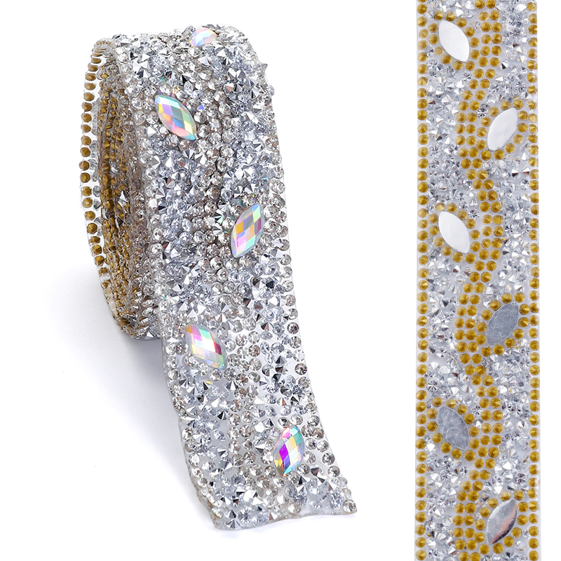 1yard 91 ซม.Rhinestones เทป trim shining ดอกไม้องค์ประกอบ Rhinestone ...