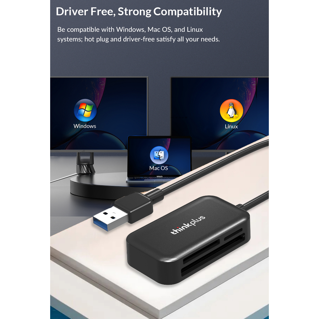 เครื่องอ่านการ์ด Lenovo USB3.0 5Gbps 3 in 1 การ์ด SD/TF/CF TC102 ...
