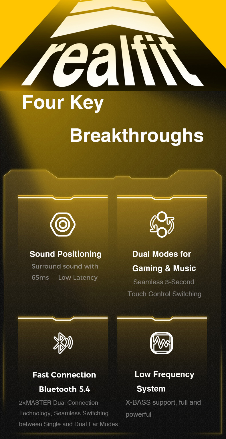 Realfit F4 AI หูฟังบลูทูธตัดเสียงรบกวนพร้อมไมโครโฟนควบคุม APP ปรับแต่งโหมดเกม EQ Latency ต่ํา Bluetooth 5.4