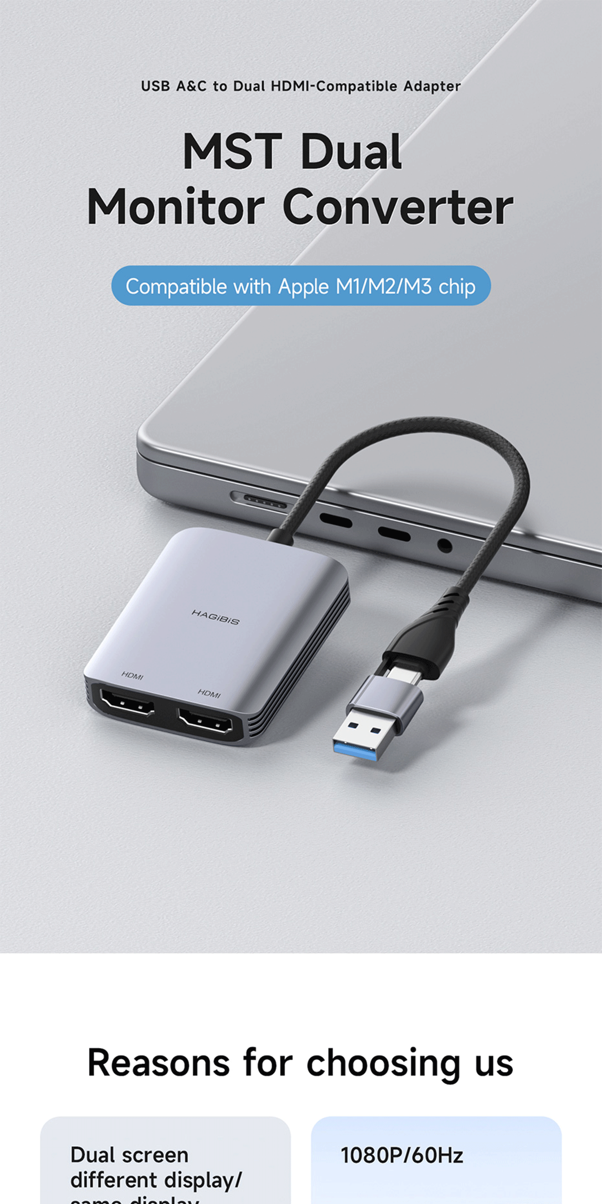 Hagibis 2 in 1 USB A/USB C ถึงอะแดปเตอร์ HDMI MST Dual Monitor ...