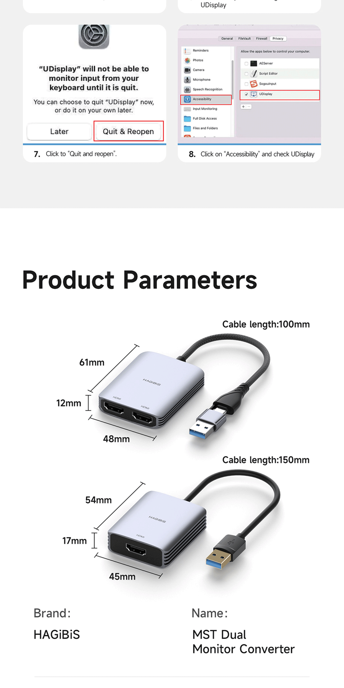 Hagibis 2 in 1 USB A/USB C ถึงอะแดปเตอร์ HDMI MST Dual Monitor ...