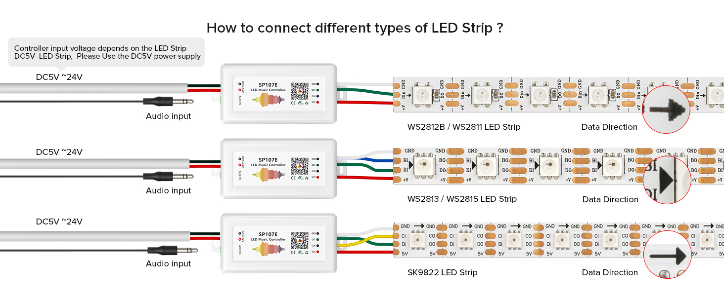 BTF-LIGHTING SPI SP107E ตัวควบคุม LED เพลงบลูทูธ 180 เอฟเฟกต์แสง WS2811 ...