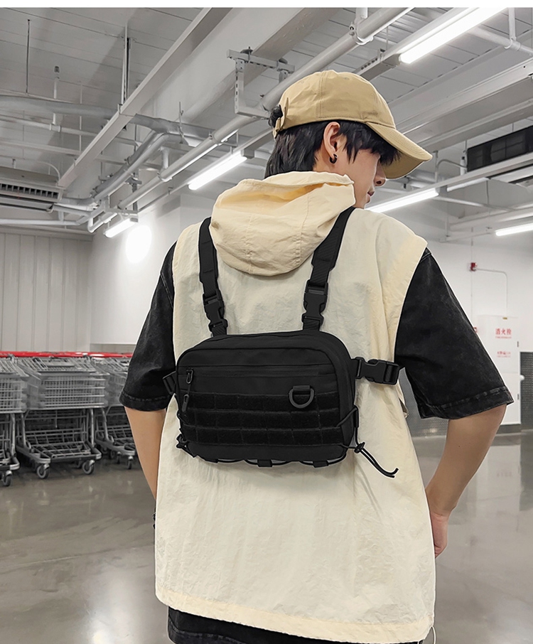 Nylon Chest Rig Bag สีดํา Hip Hop Streetwear Functional Chest Bag ...
