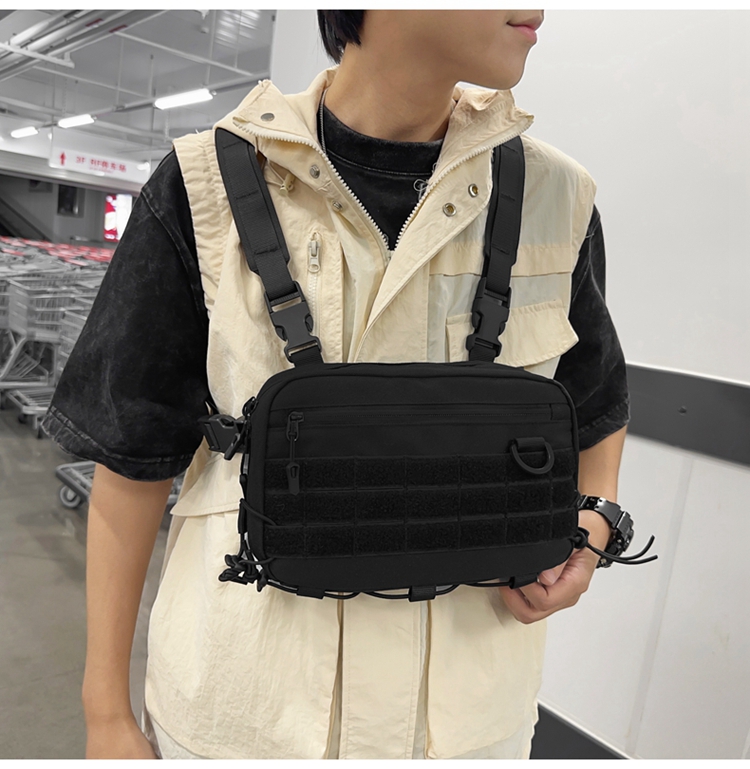 Nylon Chest Rig Bag สีดํา Hip Hop Streetwear Functional Chest Bag ...