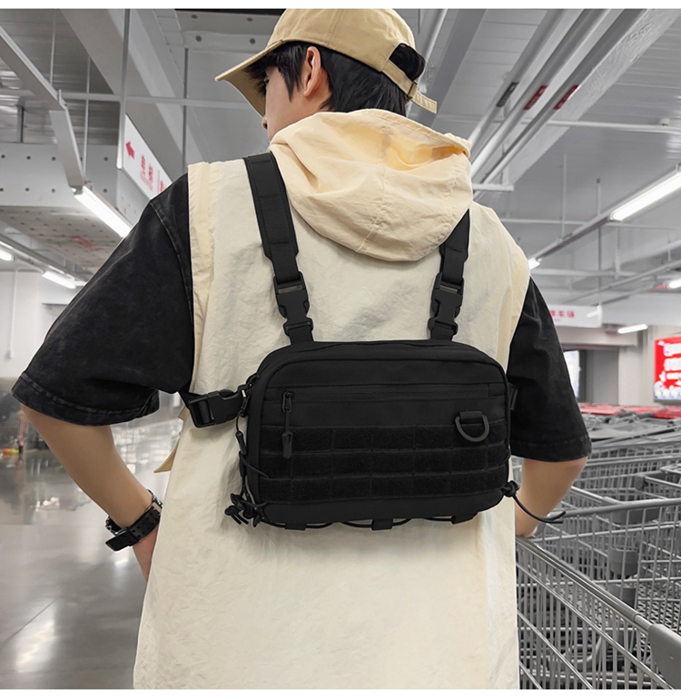 Nylon Chest Rig Bag สีดํา Hip Hop Streetwear Functional Chest Bag ...