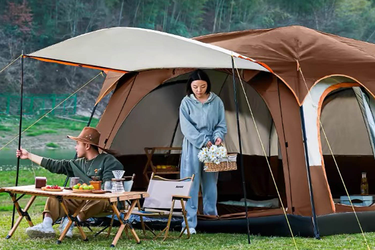 Mountainhiker เต็นท์ครอบครัว Mountpeak เต็นท์ขนาดใหญ่ สนามแคมป์ปิ้ง 2ห้องนอน2โถง จุได้ 10-12 คน