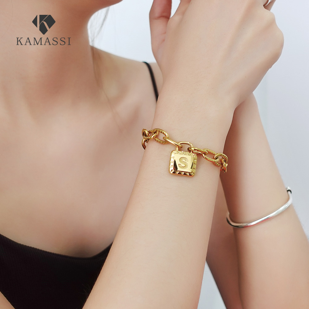 KAMASSI สร้อยข้อมือชายหญิง สเตนเลสตัวอักษร ไม่แพ้ง่าย ไม่ลอกดำ กันน้ำ ...