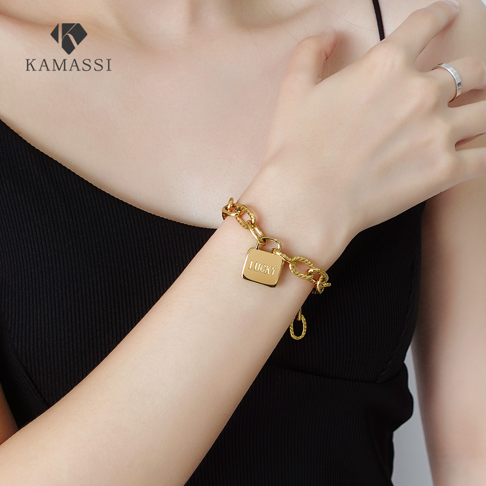 KAMASSI สร้อยข้อมือชายหญิง สเตนเลสตัวอักษร ไม่แพ้ง่าย ไม่ลอกดำ กันน้ำ ...