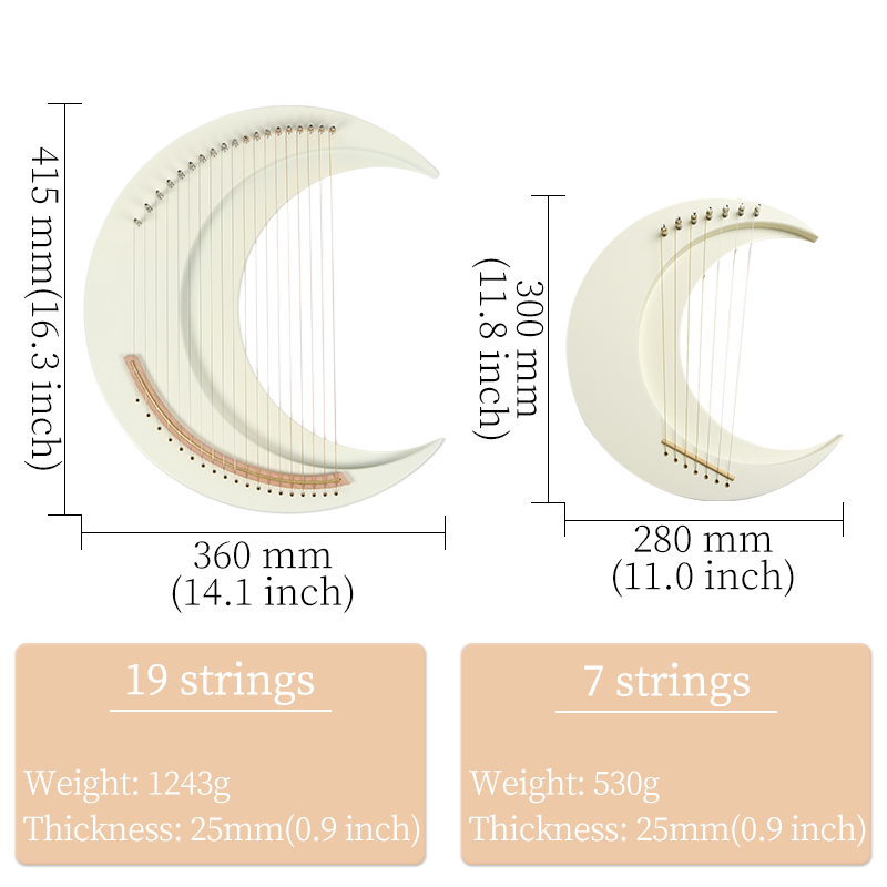 7/19 Strings Moon Lyre Harp เครื่องดนตรีแบบพกพา Stringed Instrument ...