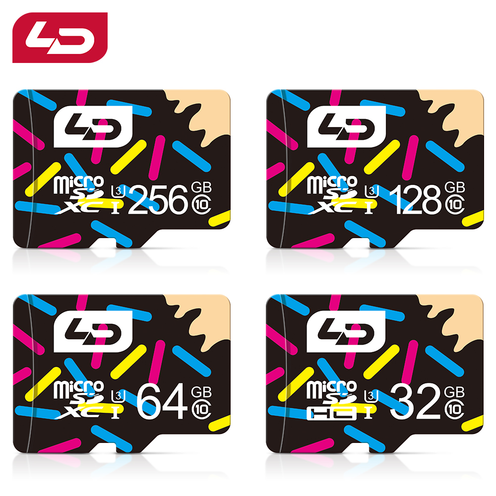Ld การ์ด Micro SD สีสันสดใสยี่ห้อ 32GB 64GB 128GB 256GB U3 Class 10