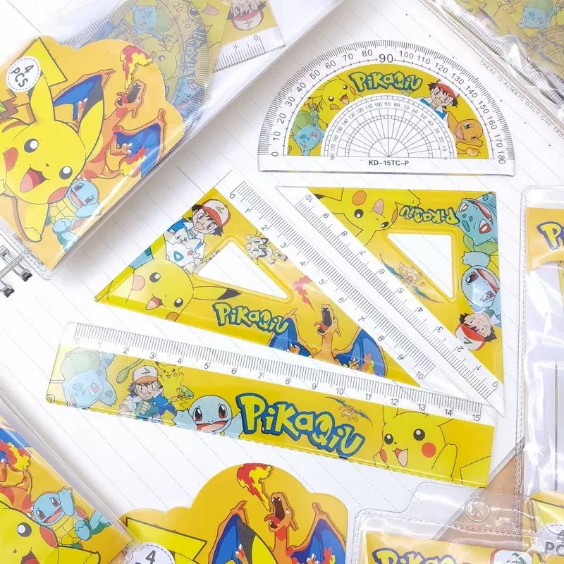 4ชิ้น โปเกมอน ไม้บรรทัด Pokemon Pikachu Ruler การ์ตูนนักเรียนเครื่องมือ ...