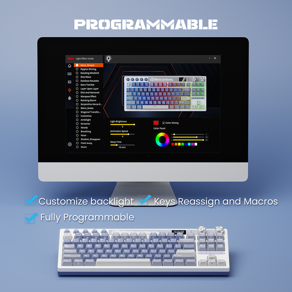 Rk Royal Kludge RK M87 Ocean Blue 88Keys Tri-Mode RGB แบบมีสายบลูทูธ 2 ...