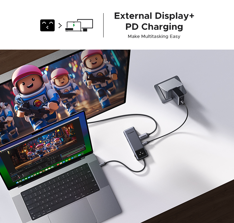Ugreen Uno 6-in-1 HUB 4K@60Hz 10Gbps Robot HUB PD100W อะแดปเตอร์ USB C ...