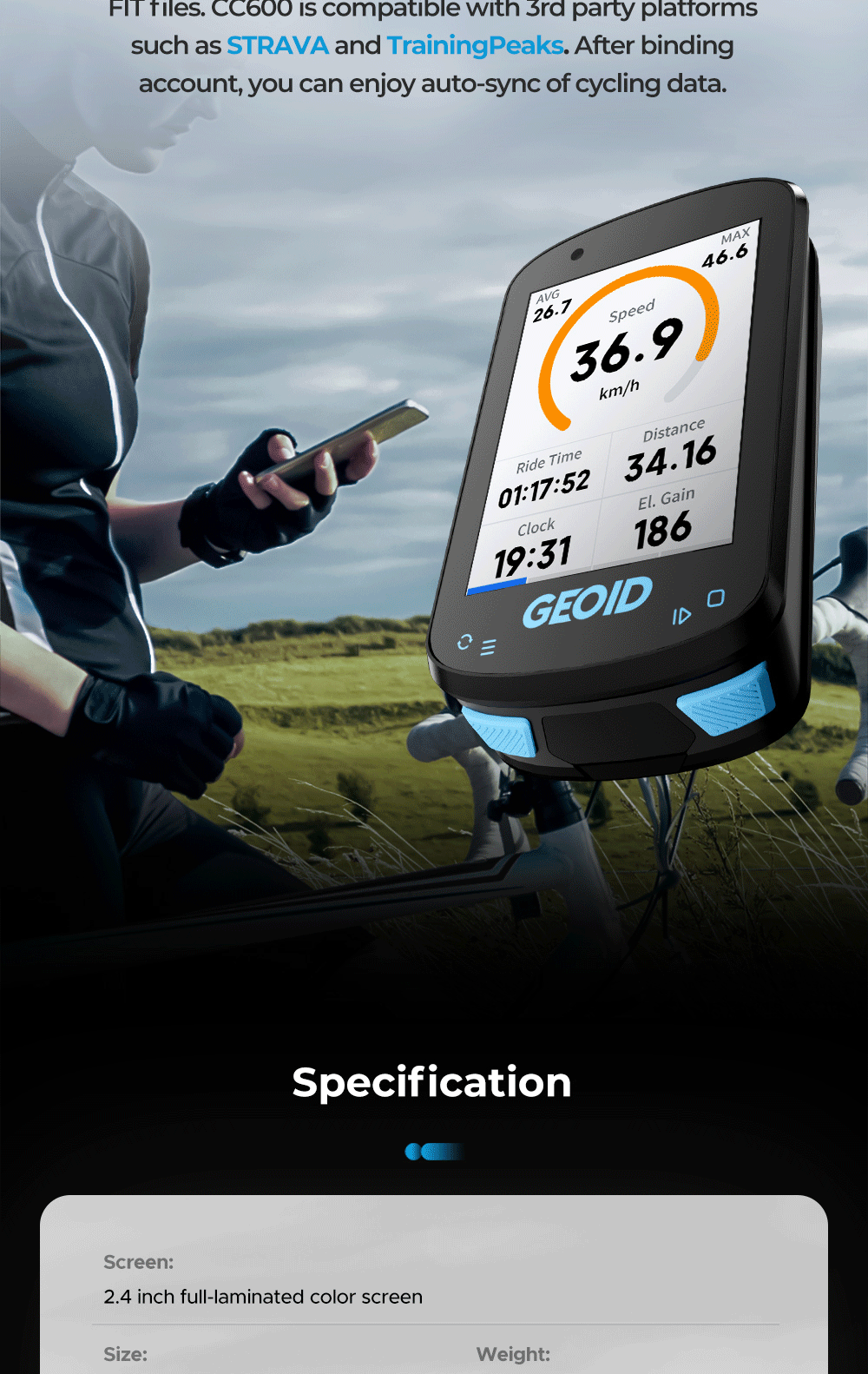 Geoid CC600 หน้าจอที่มีสีสันนําทาง GPS จักรยานคอมพิวเตอร์ 2.4 นิ้ว WIFI ...