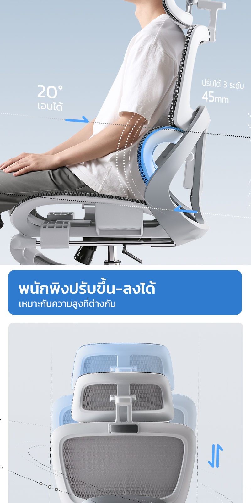 Yisong รุ่น X365 เก้าอี้สีขาว เก้าอี้สีเทา เก้าอี้ทํางาน เก้าอี้เกม เก้าอี้เกมมิ่ง Ergonomic chair ตาข่ายเย็นพิเศษ ที่วางแขนอัปเกรด 7D มีการปรับรับสรีระช่วงเอว
