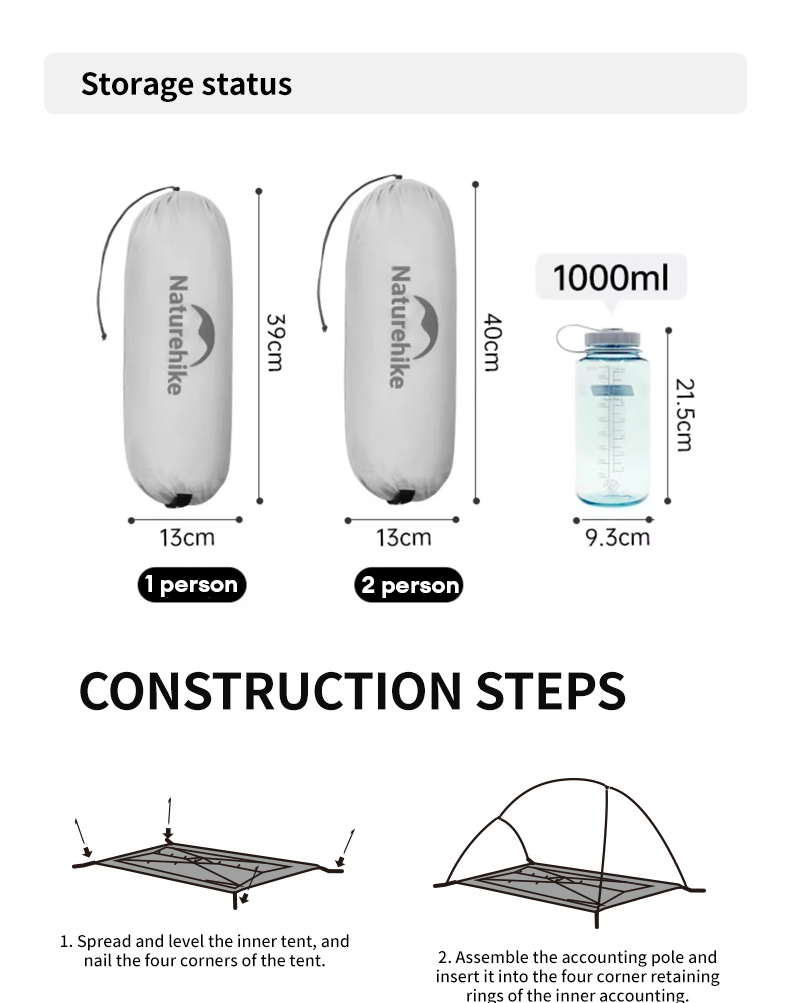 Naturehike Cloud up series เต็นท์ UL Double Layer 1-2 คนเต็นท์แคมป์ปิ้งแบบพกพา Ultralight กันน้ํา Backpacking Camping เต็นท์