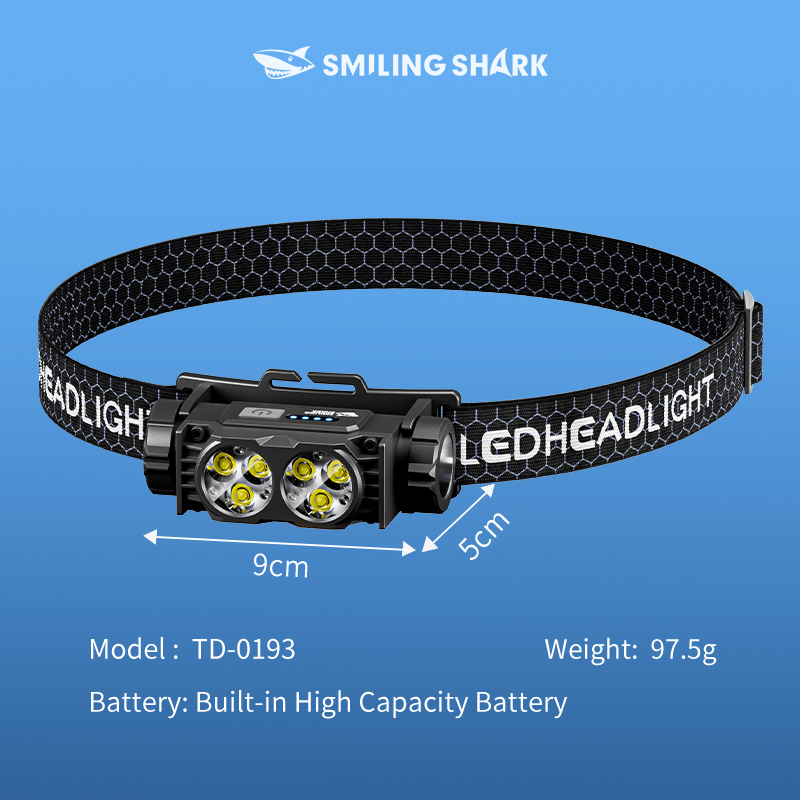 Smiling Shark ไฟฉายคาดหัว ไฟหน้า Mini Super Bright 6*LED 2800LM Type-c ...