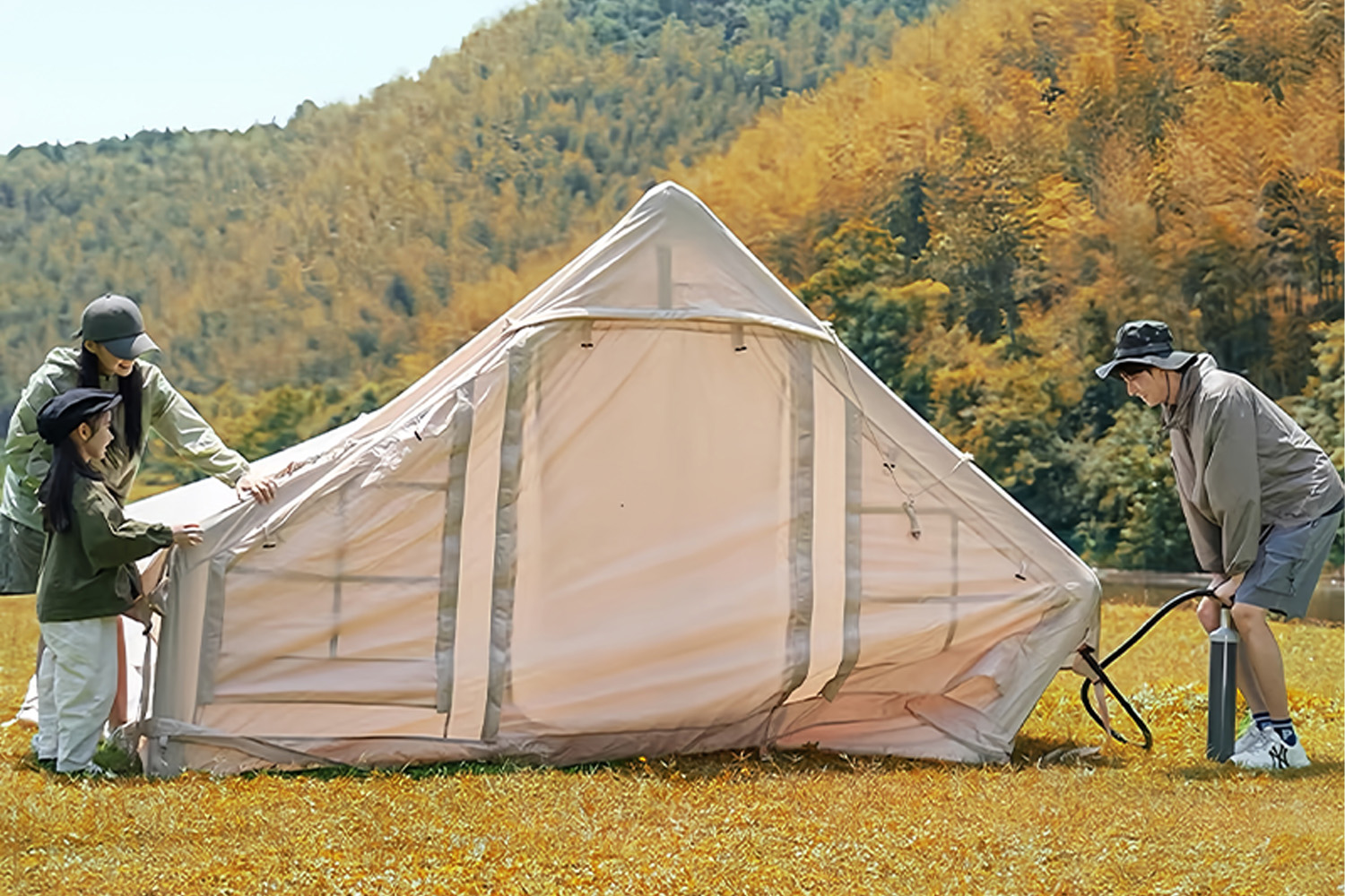 Mountainhiker เต็นท์เป่าลม แบบหนา กันแดด กันฝน แบบพกพา สําหรับตั้งแคมป์กลางแจ้ง UPF50+ ขนาด 6-12 คน