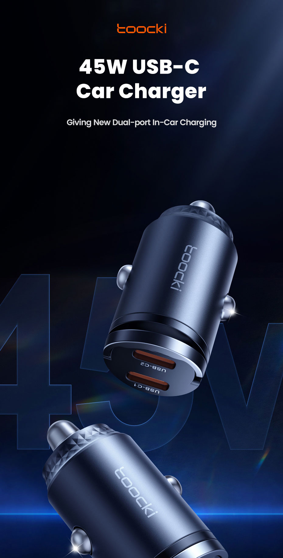 Toocki PD 45W Dual Ports Car Charger Quick Charge 4.0 3.0 Pull Ring ...