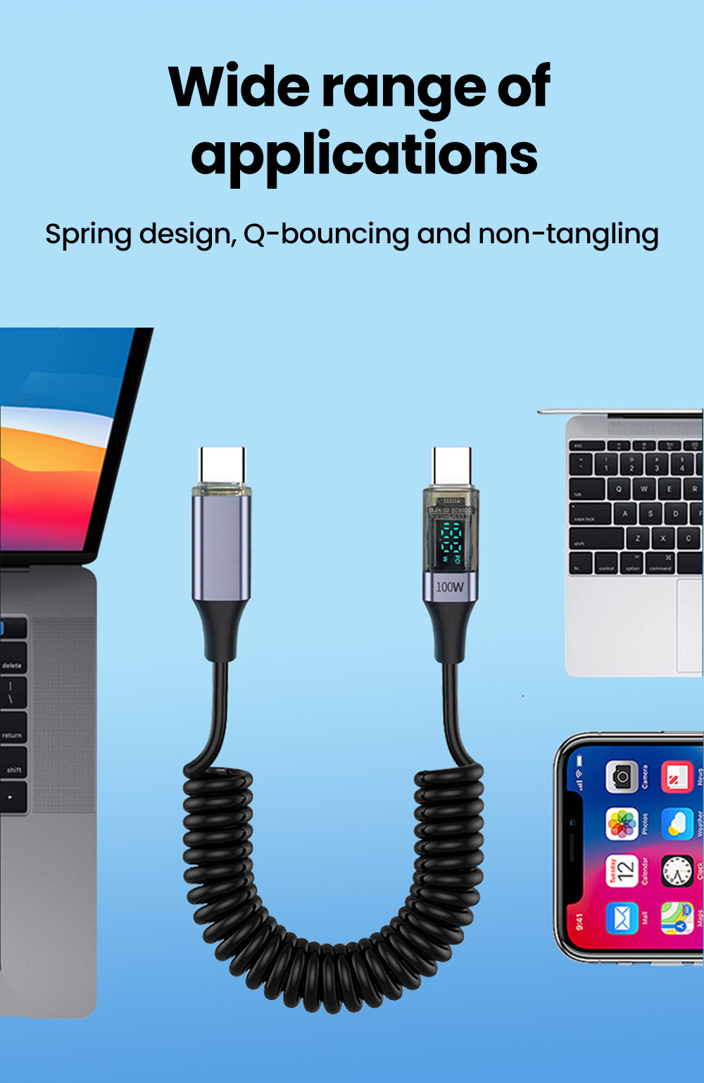 Twitch 1.8M 100W Digital Straight Elbow Fast Charging Type C to Type C ...