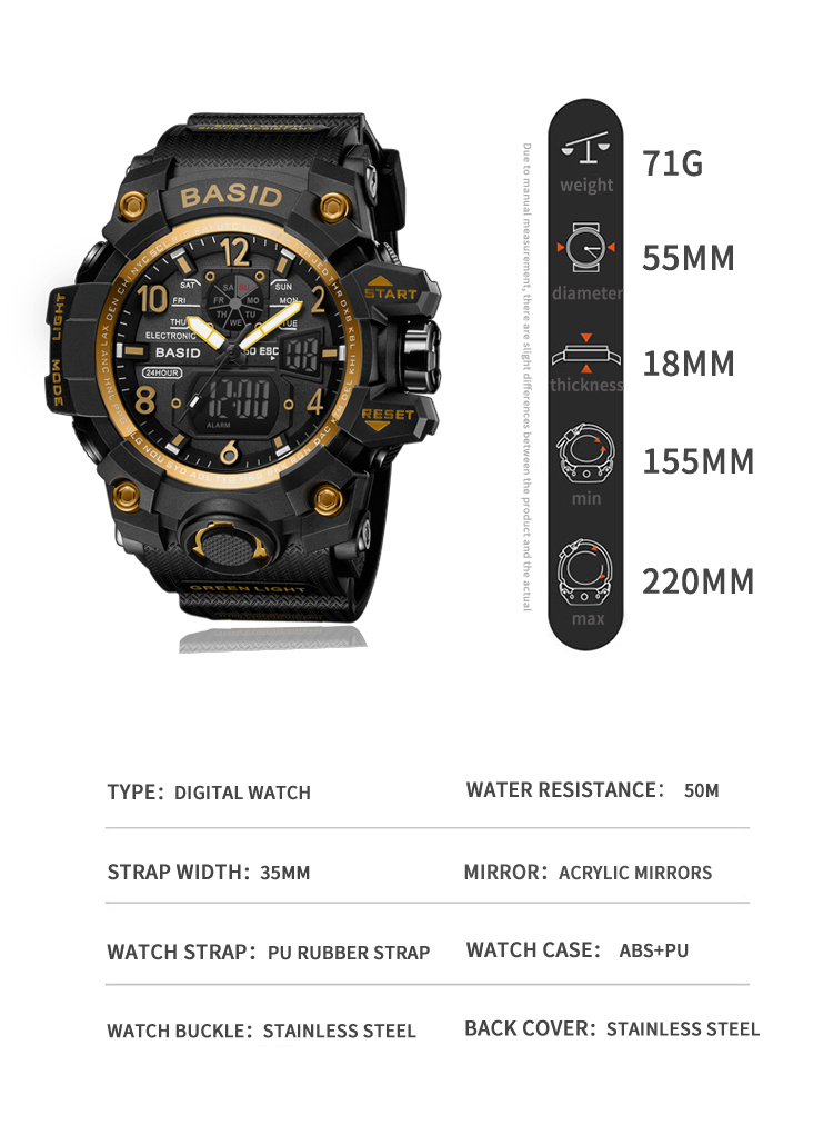 Basid 8803-2/ในสต็อก นาฬิกาผู้ชายปฏิทินนาฬิกาจับเวลาหรูหรานาฬิกาควอตซ์ ...