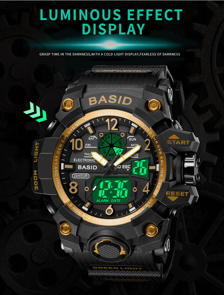 Basid 8803-2/ในสต็อก นาฬิกาผู้ชายปฏิทินนาฬิกาจับเวลาหรูหรานาฬิกาควอตซ์ ...