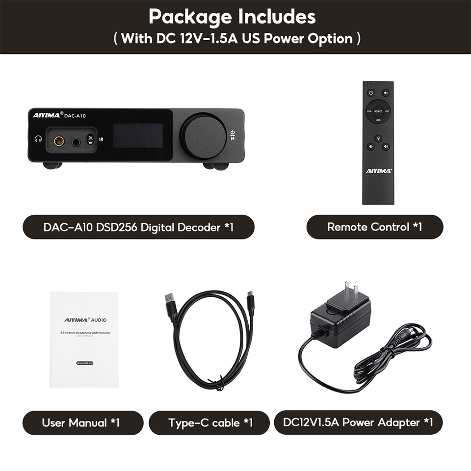 Aiyima DAC-A10 มินิสเตอริโอถอดรหัสเครื่องขยายเสียงหูฟัง 16-600Ω ...