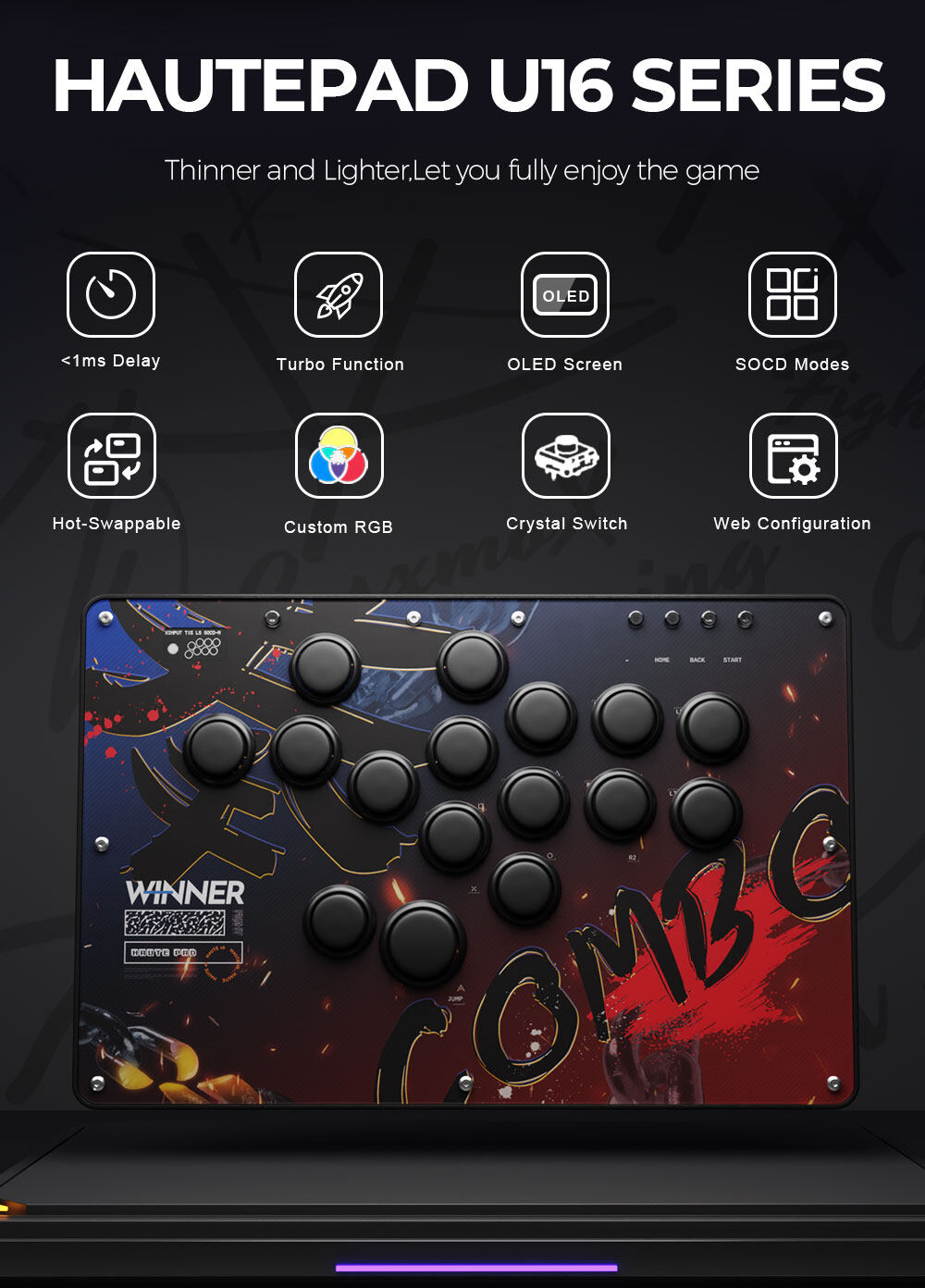 Haute42 FightStick จอยสติ๊กอาเขต Hitbox ปุ่มขอบ Leverless Controller ...