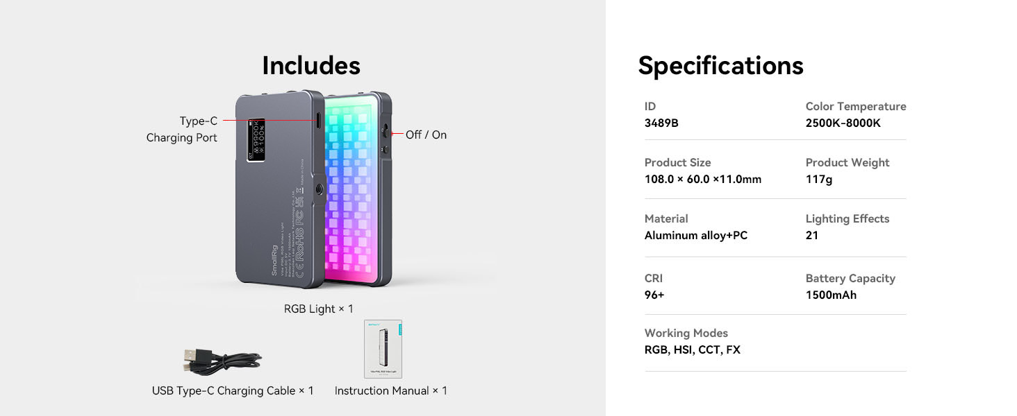 SmallRig RM120 RGB Video Light 5000mAh 180Min 2500-8500K แบบพกพาเติมแสง ...