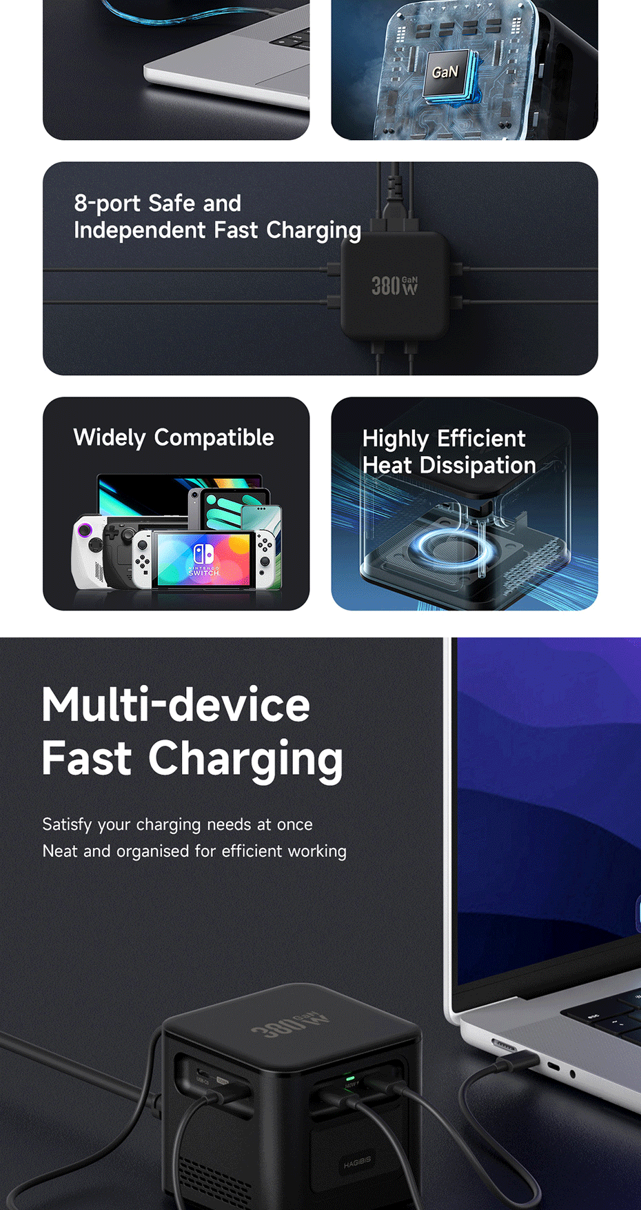 Hagibis 380W 8-Port GaN USB C Charger PD3.1 Dual 140W Rapid Charger ...