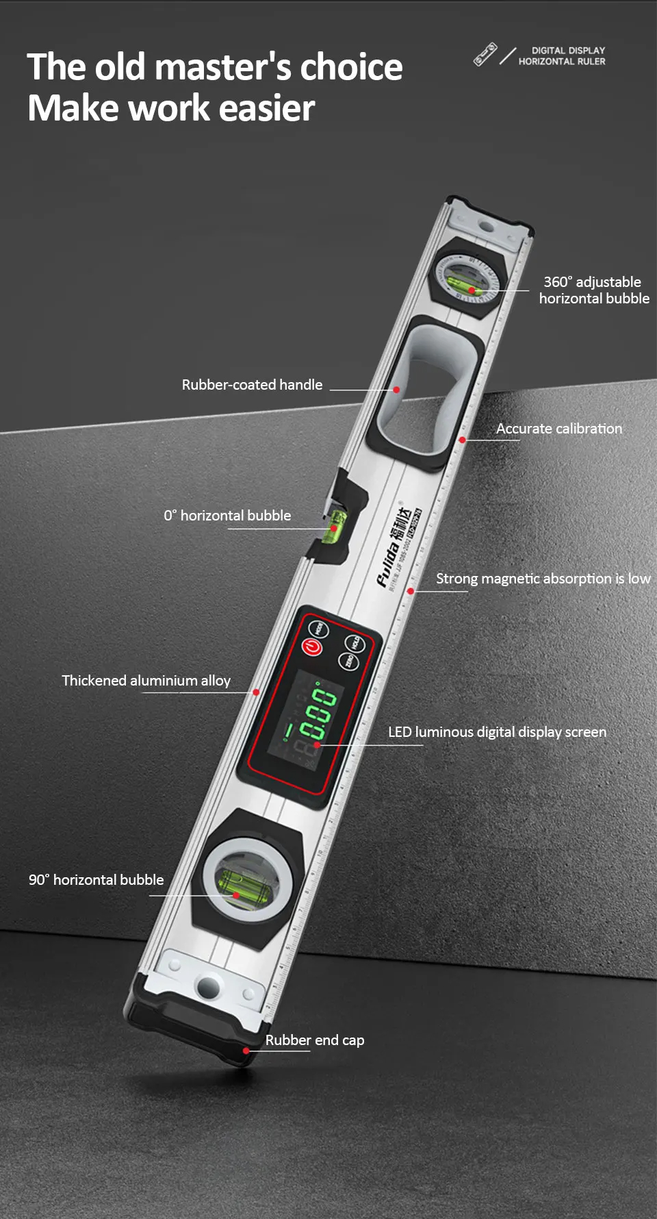 เครื่องค้นหามุมดิจิตอลเครื่องวัดมุม Inclinometer ระดับอิเล็กทรอนิกส์ 0 ...