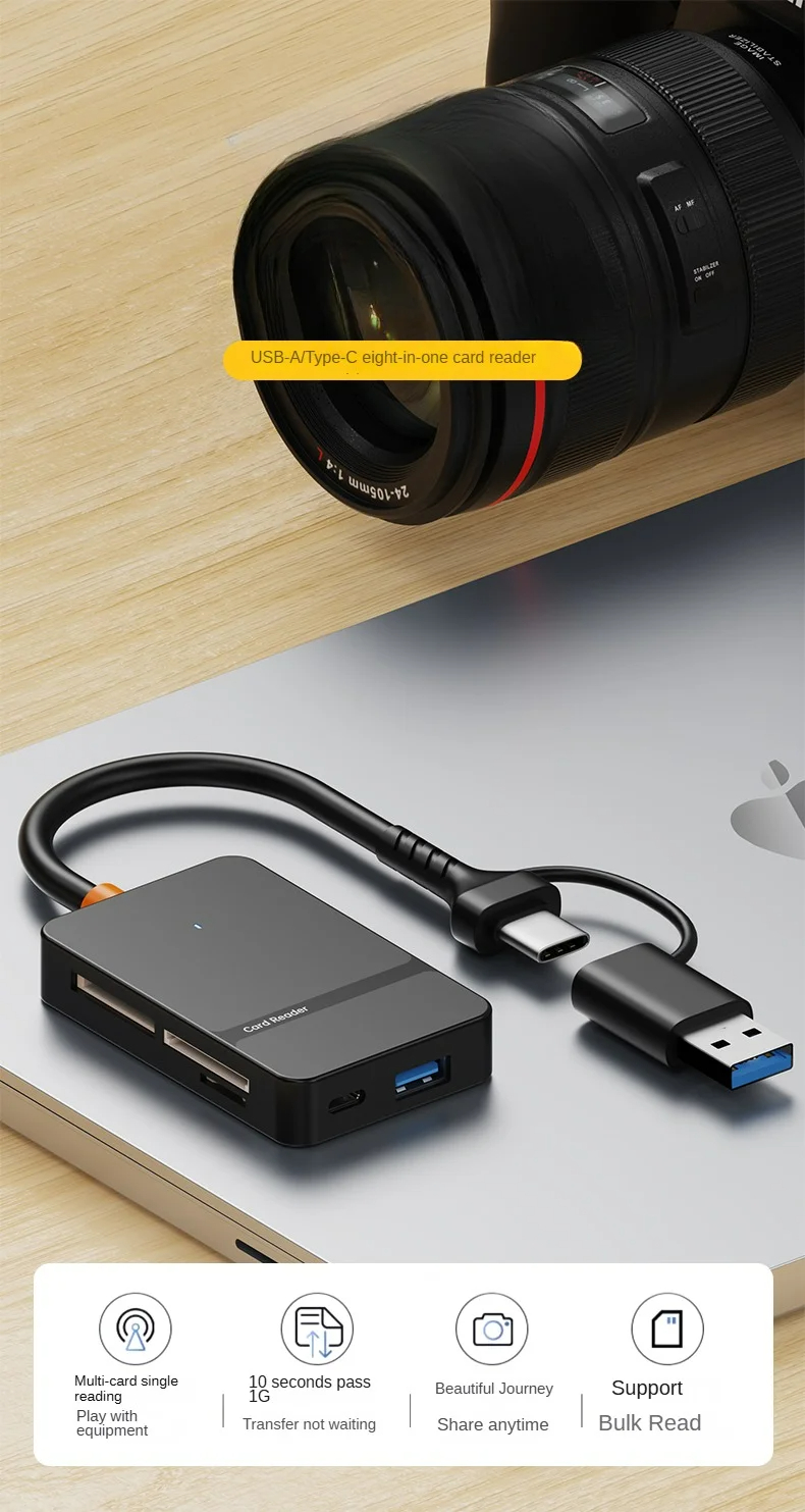 8 In 1 USB C CF Card Reader USB 3.0 ประเภท CTF CF MSD เครื่องอ่านการ์ด ...