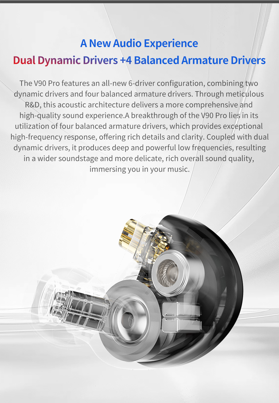 Trn V90 Pro หูฟังชนิดใส่ในหู 2DD + 4BA ไดร์เวอร์ HiFi Bass IEM ชุดหูฟัง ...