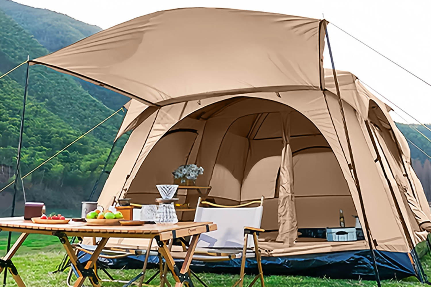 Mountainhiker เต็นท์ครอบครัว เต็นท์ขนาดใหญ่ 2ห้องนอน 1 โถง จุได้ 10-12 คน 4 สี การออกแบบเต็นท์สองชั้