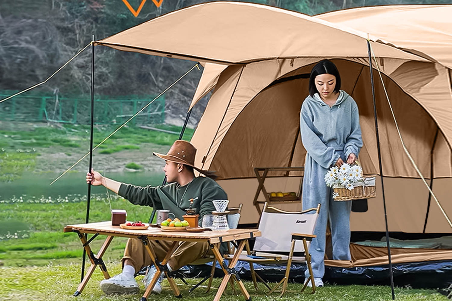 Mountainhiker เต็นท์ครอบครัว เต็นท์ขนาดใหญ่ 2ห้องนอน 1 โถง จุได้ 10-12 คน 4 สี การออกแบบเต็นท์สองชั้