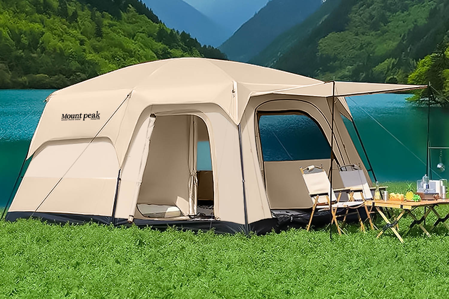 Mountainhiker เต็นท์ครอบครัว เต็นท์ขนาดใหญ่ 2ห้องนอน 1 โถง จุได้ 10-12 คน 4 สี การออกแบบเต็นท์สองชั้