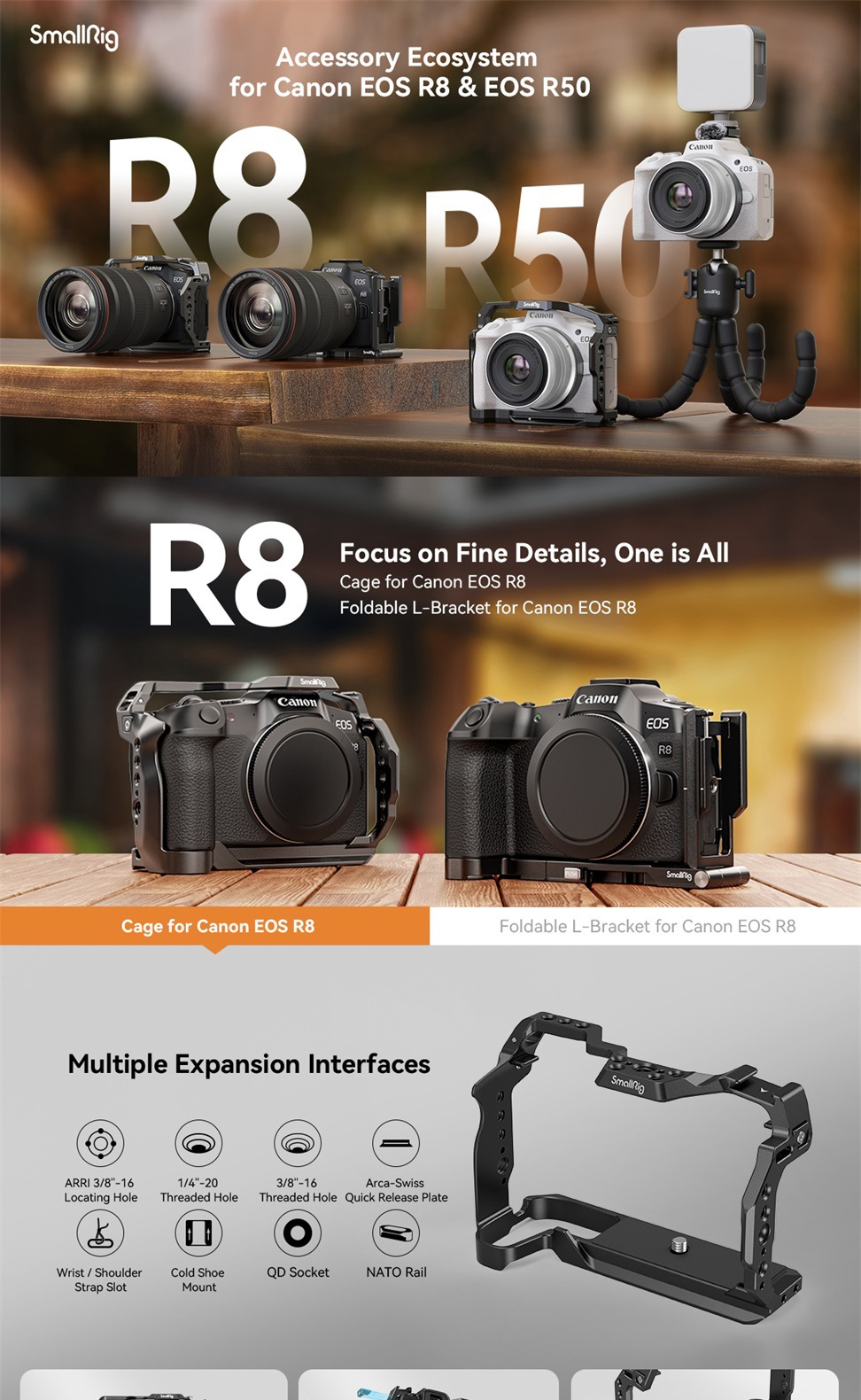 Smallrig Canon EOS R8/R50 อุปกรณ์เสริมCage/L-Bracket/Vlogging ขาตั้ง ...