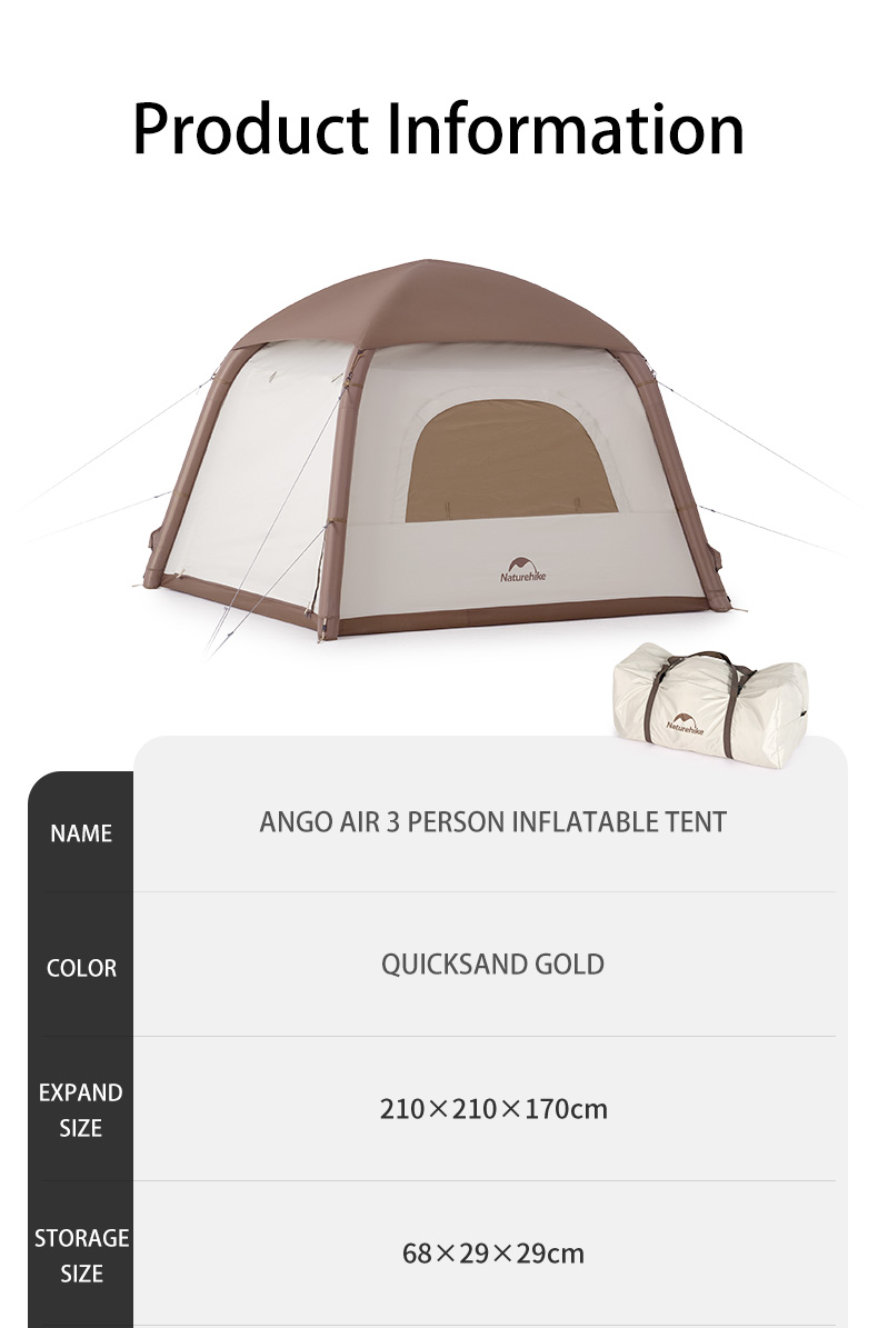 Naturehike เต็นท์ท่อลม Ango กลางแจ้ง UPF 50+ เต็นท์แคมป์ปิ้งพองบ้านพื้นที่ขนาดใหญ่