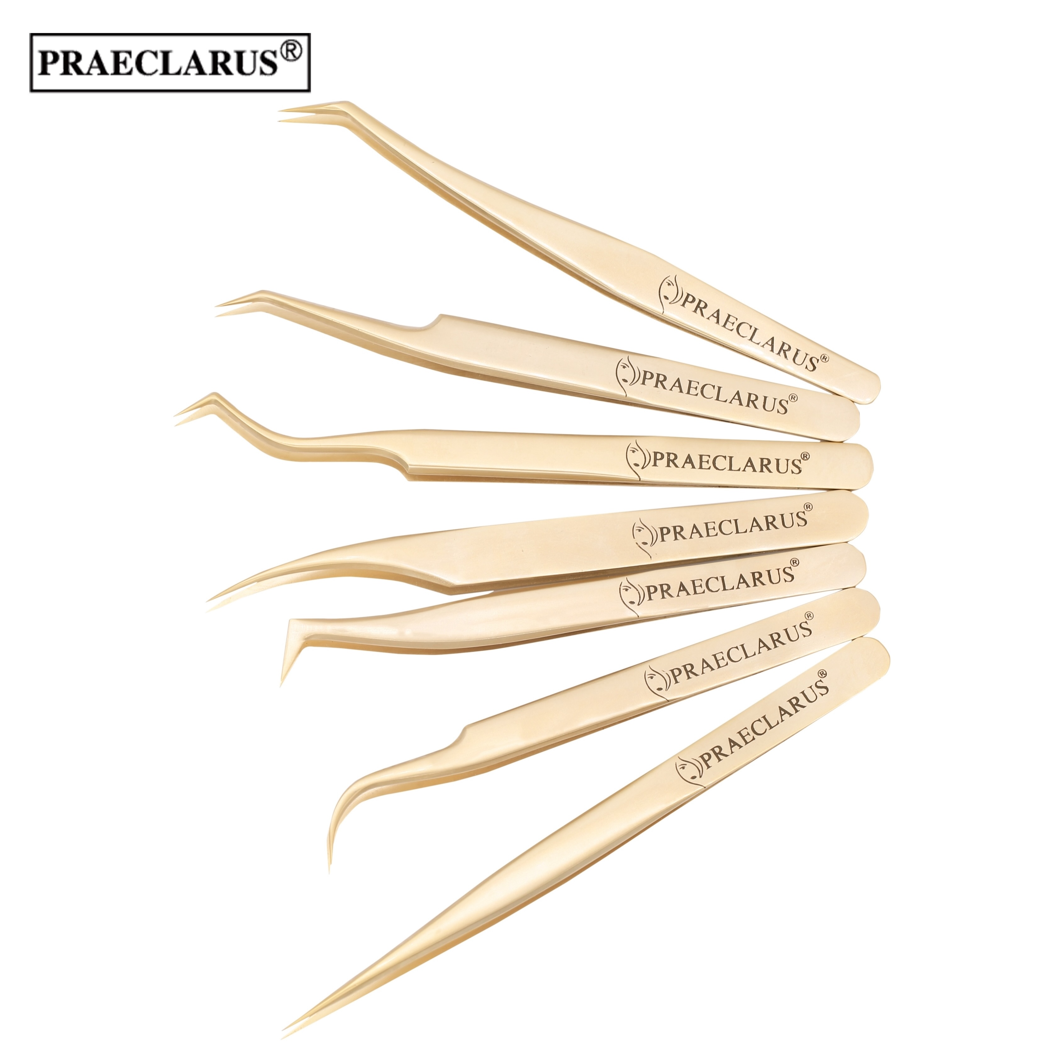 Praeclarus แหนบสแตนเลสต่อขนตาตรง Curl Golden Color Series แหนบเล็บ ...