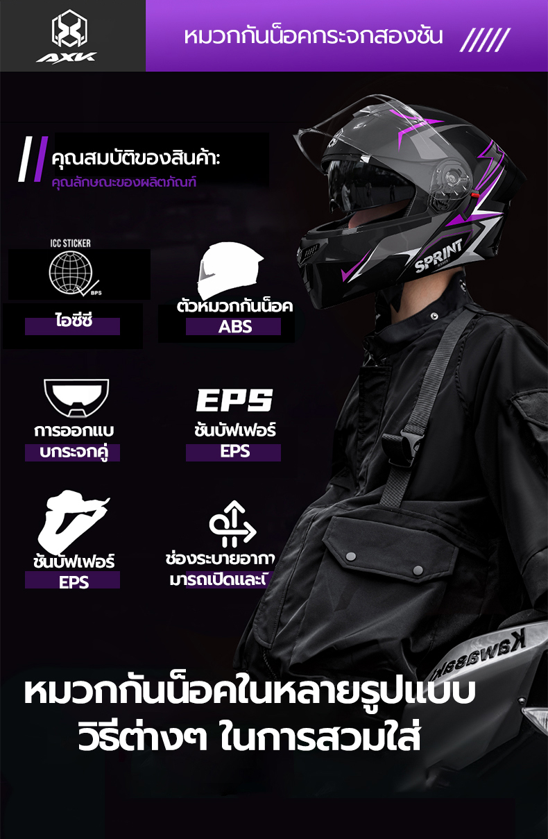 AXK909 หมวกกันน็อคดีไซน์กระจกสองชั้น หมวกกันน็อค กันหมอก ทนต่อการสึกหรอ ...