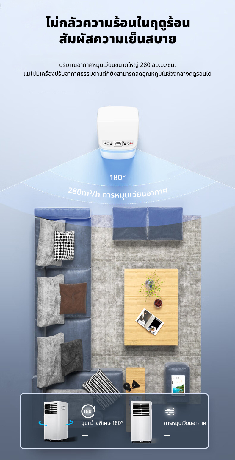 แอร์เคลื่อนที่ 12000/24000BTU เครื่องปรับอากาศเคลื่อนที่แบบพกพา ระบบสัมผัส หน้าจอแสดงผล LED เย็นเร็ว ทำงานเงียบ